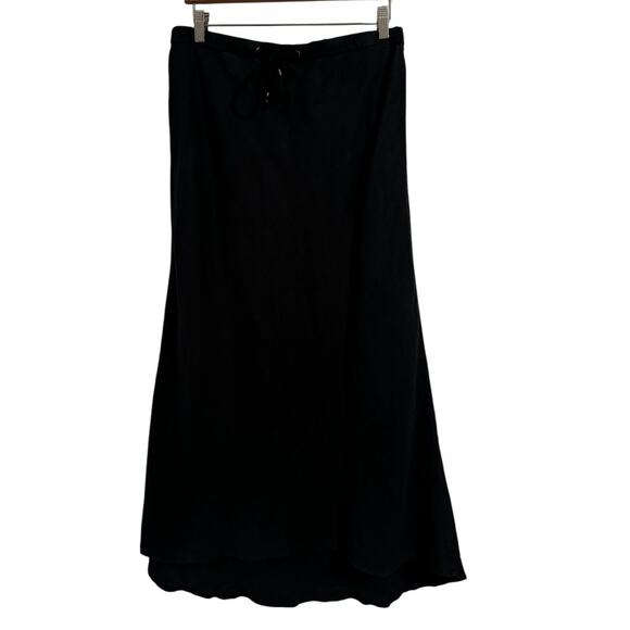 James Perse 100% Linen Drawstring Bias Cut Midi Skirt Black Size 4 NWT - Picture 1 of 6